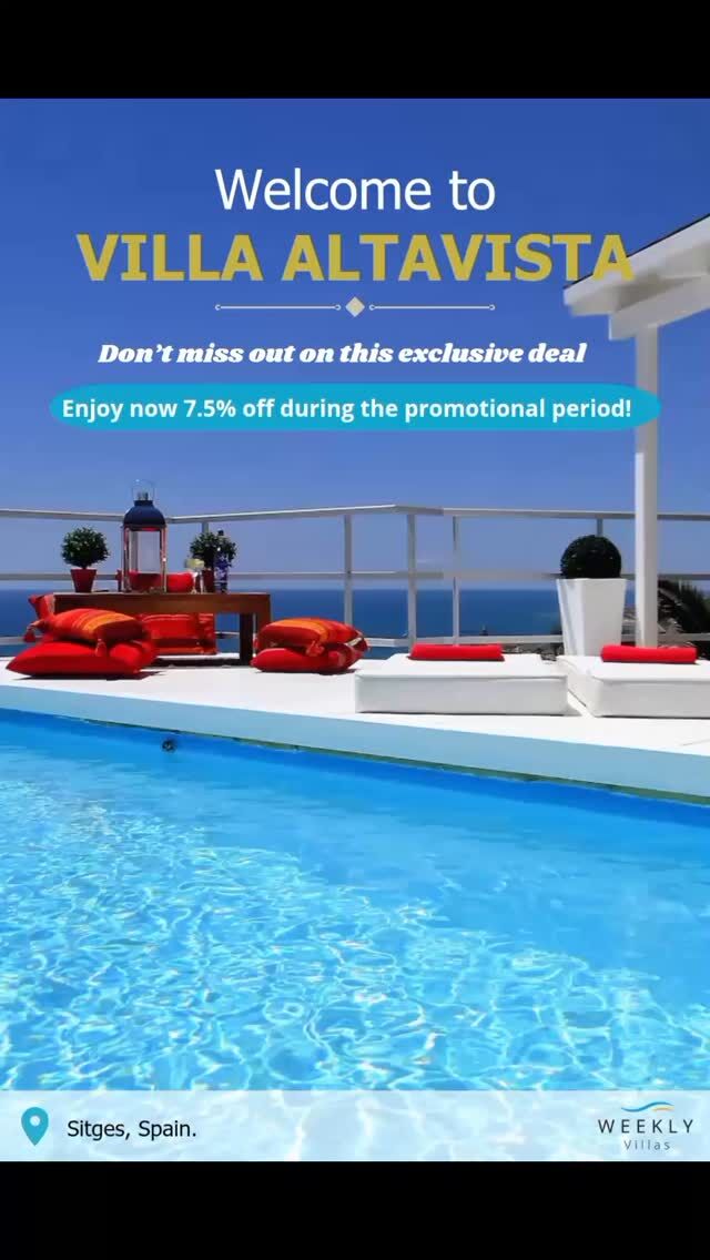 ✨ Discover Villa Altavista – high design, Sea Views & private spa in Sitges, just 30 min from Barcelona.
Perfect for events, parties & group stays. One of the top holiday Luxury villas in Sitges. 

💥 Save 7.5% with code XZ550 – limited time only!

#VillaAltavistaWithViews #VillaSitgesHighDesign #SitgesVillaRentalsForEvents #VillasToRentInSpainWithPrivateSpa #LuxuryVillaSitges #WeeklyVillasSitges