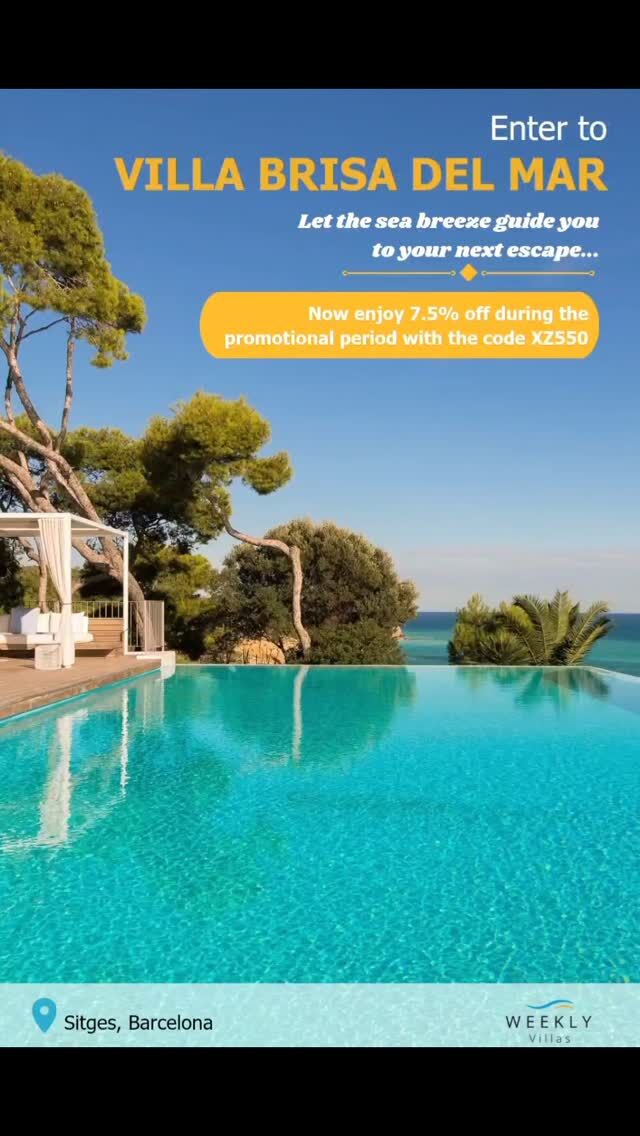 🌊 Villa Brisa del Mar – your luxury escape in Sitges

Get 7% OFF your last-minute stay with code XZ550 – limited-time offer!

Unwind in a designer villa with a private pool, sun-drenched terraces, and stunning sea views in the exclusive Terramar area of Sitges.

Just 30 minutes from Barcelona, perfect for a luxury villa holiday, romantic getaway, or a peaceful family retreat by the Mediterranean.

📍Book now with @weeklyvillas and elevate your holiday experience.

#LuxuryVillaHoliday #SitgesVillaRental #LastMinuteVillas #VillaBrisaDelMar #BarcelonaHolidayVillas #MediterraneanEscape #WeeklyVillas #VillaWithPool #TerramarSitges