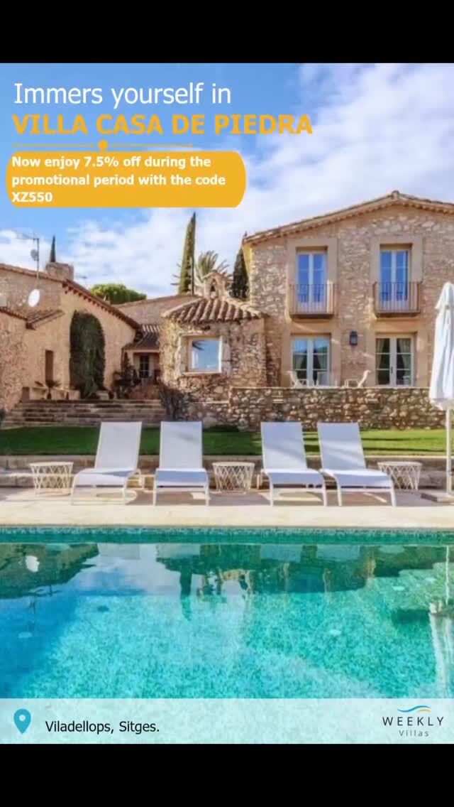 7% OFF with code XZ550 – Only at www.weeklyVillas.com

Casa de Piedra is where rustic charm meets luxury. Nestled in the vineyards of Viladellops, just 10 minutes from Sitges, this restored stone villa offers elegant interiors, an infinity pool, Mediterranean gardens, and total privacy. Perfect for families, design lovers, and last-minute escapes in nature.

#CasaDePiedra #LastMinuteVillasInSitges #WeeklyVillas #LuxuryGetaway #PrivateVillasSpain #DesignVillaSpain #StoneVillaSpain #LuxuryVillaNearBarcelona #VillasToRentInSpain #FamilyFriendlyVilla #VillasWithPoolSpain #RusticChicVilla #LastMinuteOnHolidaysVillasInBarcelona